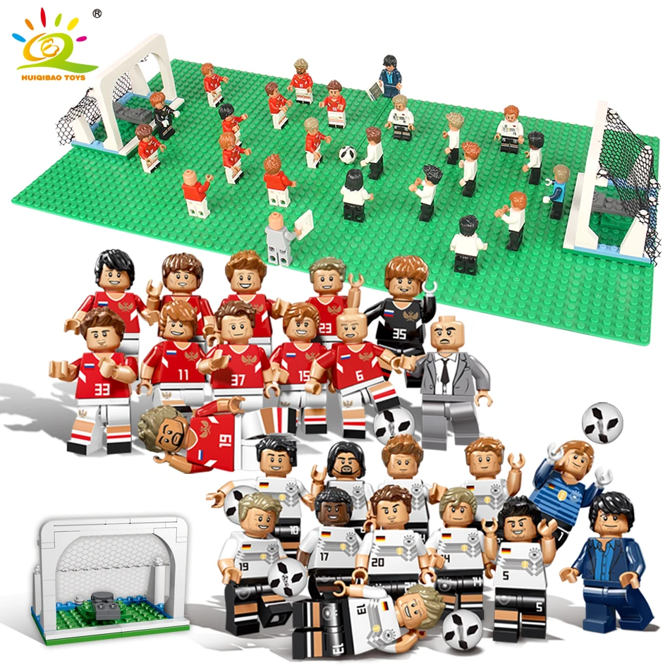 

12pcs Football team Figures with baseplate Building Blocks Compatible city sports Football player Bricks children Toys