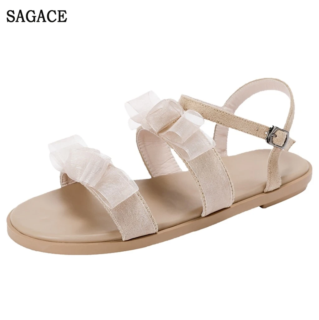 

SAGACE Women Ladies Elegant Summer Open Toe Bow Knot Flat With Sexy High Quality Outsid Ladies Shoes Sandals Beach Shoes