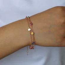 Модные ювелирные изделия из цветного камня для молодых девушек, покрытые розовым золотом, 9 шт., смешанные цвета, крошечные милые браслеты на цепочке со сглаза