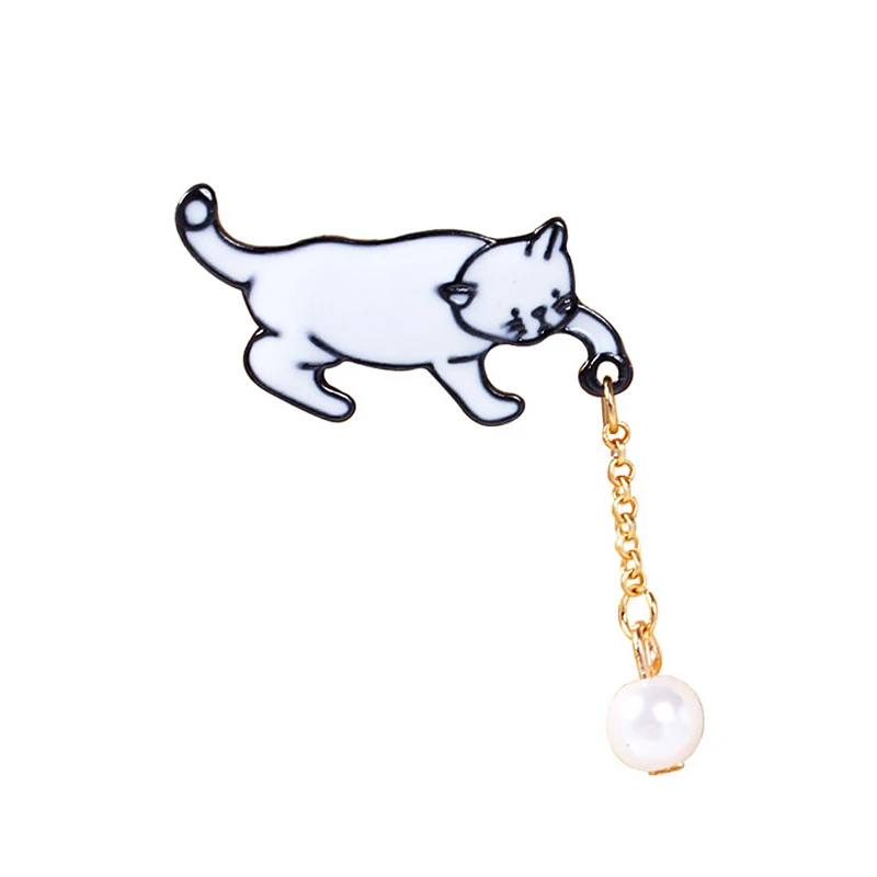 Популярная Милая брошь в виде кошки из сплава с белым жемчугом для женщин, Милая женская сумка с аппликацией в виде котенка, модные ювелирные изделия - Окраска металла: White