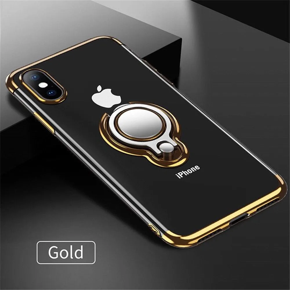 

TPU+Ring metal Holder Plating Cover For IPHONE 5 6 s 7 8 plus Magnetic Car bracket soft Phone shell on for iPhone x s xs max xr