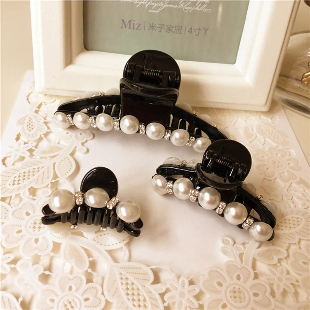 

Xugar Hair Accessories Pearls Hair Crab Hairpins Rhinestone Shiny Luxury Women Hair Clip For Girl Claws