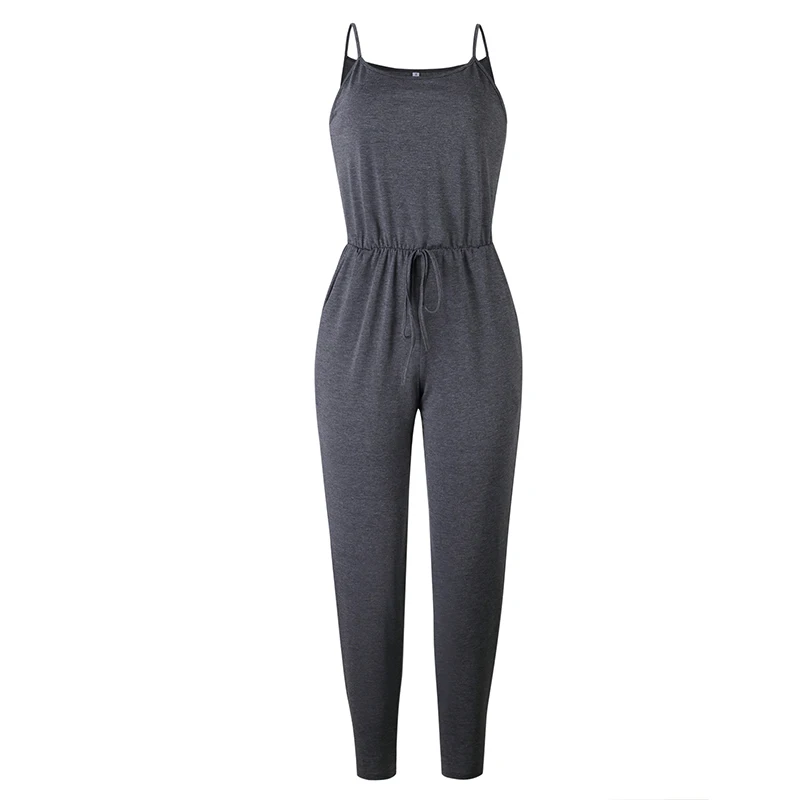 

Women Jumpsuit Ladies Holiday Summer Drawstring Playsuit Fashion Clubwear Spaghetti Strap Pants Party Solid Trouser