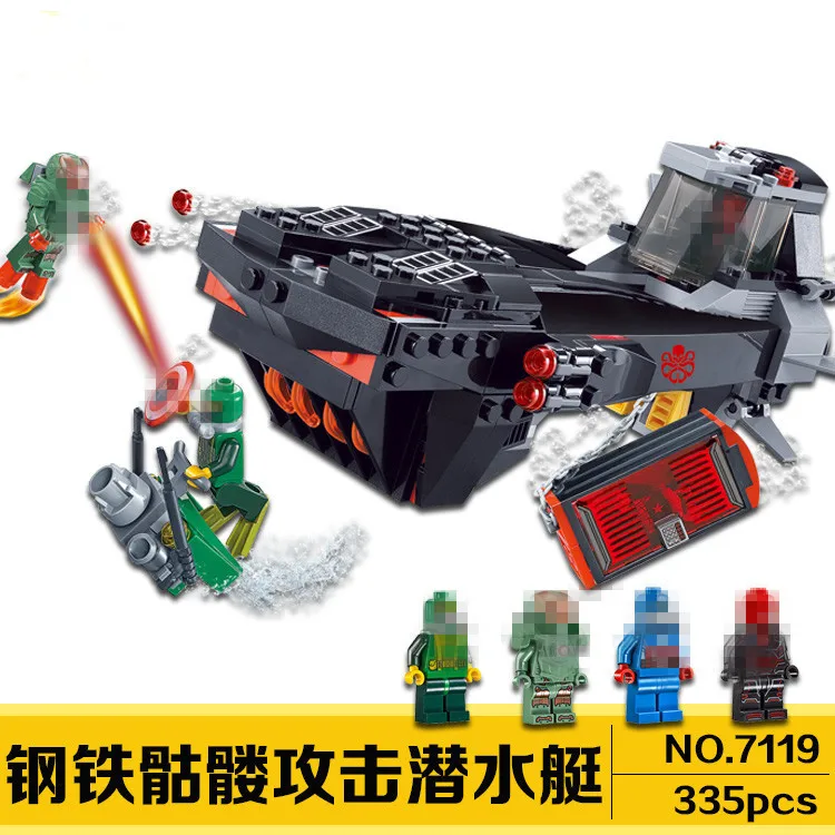 

335pcs 7119 Captain America Bela Marvel DC Comics Iron Skull Sub DIY Building Blocks Compatible with 76048