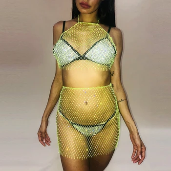 

Jazz Dance Costumes Grid Flash Drill Sling Top Skirt Stage Clothes For Singers Nightclub Dj Women Rave Outfit Stage Wear DT917