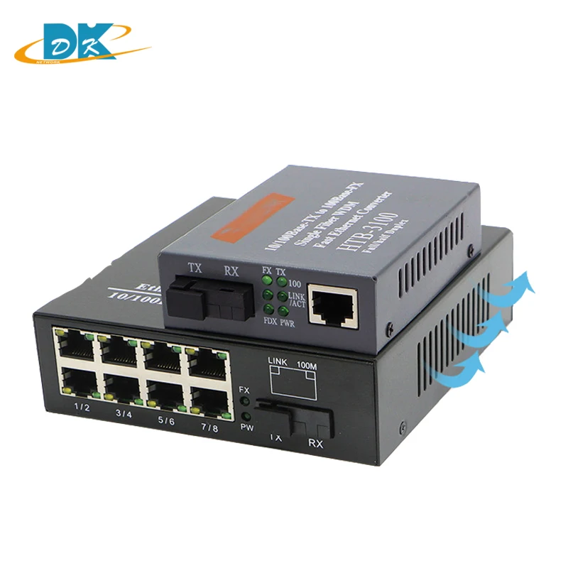 

FTTH Gagibit ethernet media conveter HTB-3100ab 100M 1 SC interface and 8 ports RJ45 optical media converter/transceiver