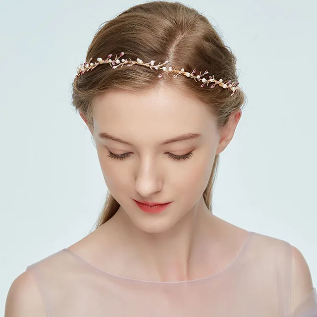 Headband Wedding Hair Accessories Hairband Golden Branch Red Leaves Headband Wedding Hair Accessories Hairband Golden Branch Red Leaves Pearl Bridal Jewerly Bands