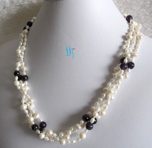 

HOT 0015277 3Row 4-7mm White Freshwater Pearl Amethyst Necklace