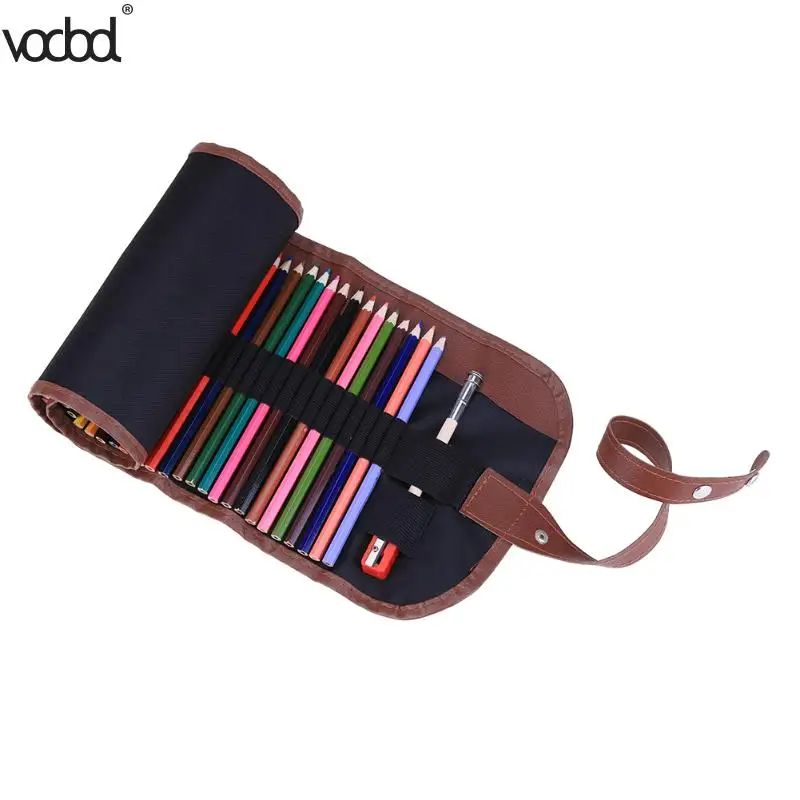 

VODOOL 48Holes Pencil Case School Canvas Roll Pouch Comestic Makeup Brush Case Pen Storage Pecncil Bag w/ 48Colors Oil Pencil