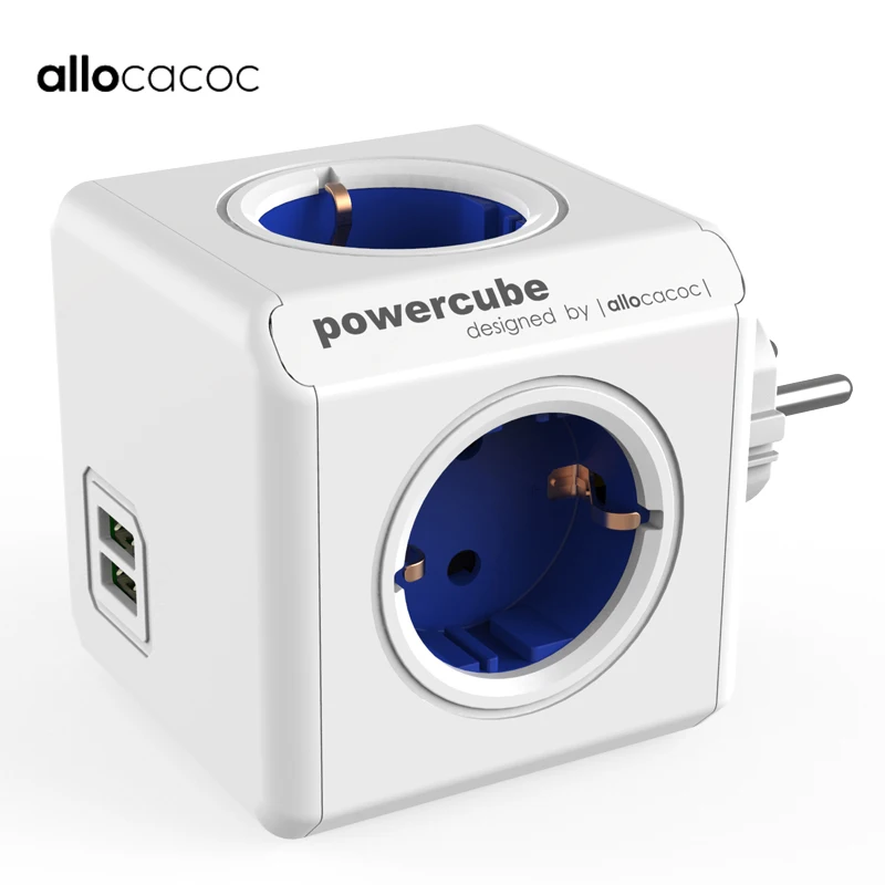 Pаспродажа Allocacoc smart plug мощность cube ЕС полосы Электрический 2 USB розетки расширители адаптер с разными разъемами для путешествий 3680 Вт дома зарядки