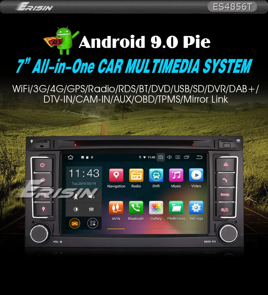 Flash Deal Erisin ES4856T 7" Android 9.0 Pie Car DVD Player SD GPS 4G OBD DAB+ Radio for VW T5 Multivan TOUAREG 0