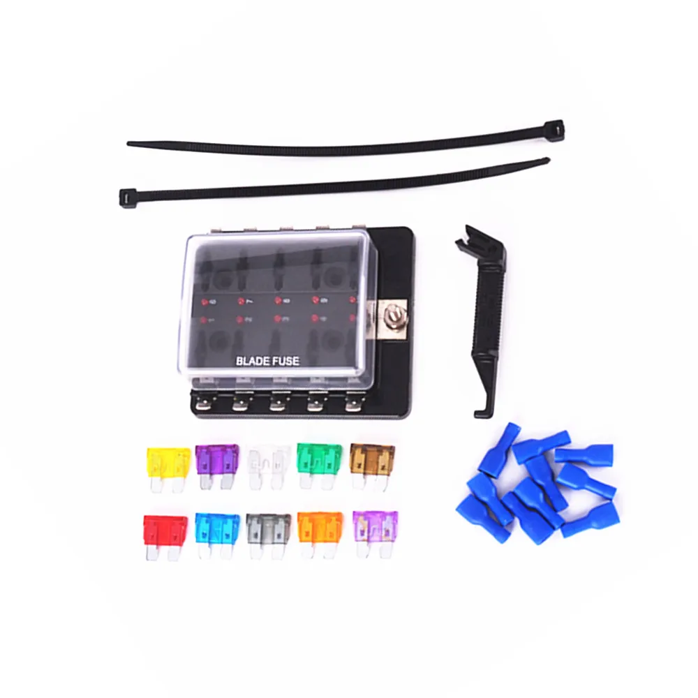 High temperature resistance Car 10 way fuse holder with LED indicator light /Car modification