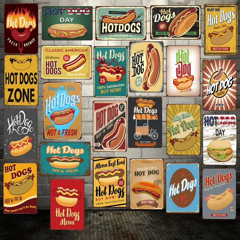 

[ Mike86 ] HOT DOGS HOT FRESH Tin sign Cake Store Hotel Decor Vintage Wall Plaque Art Paitning 20*30 CM A-522