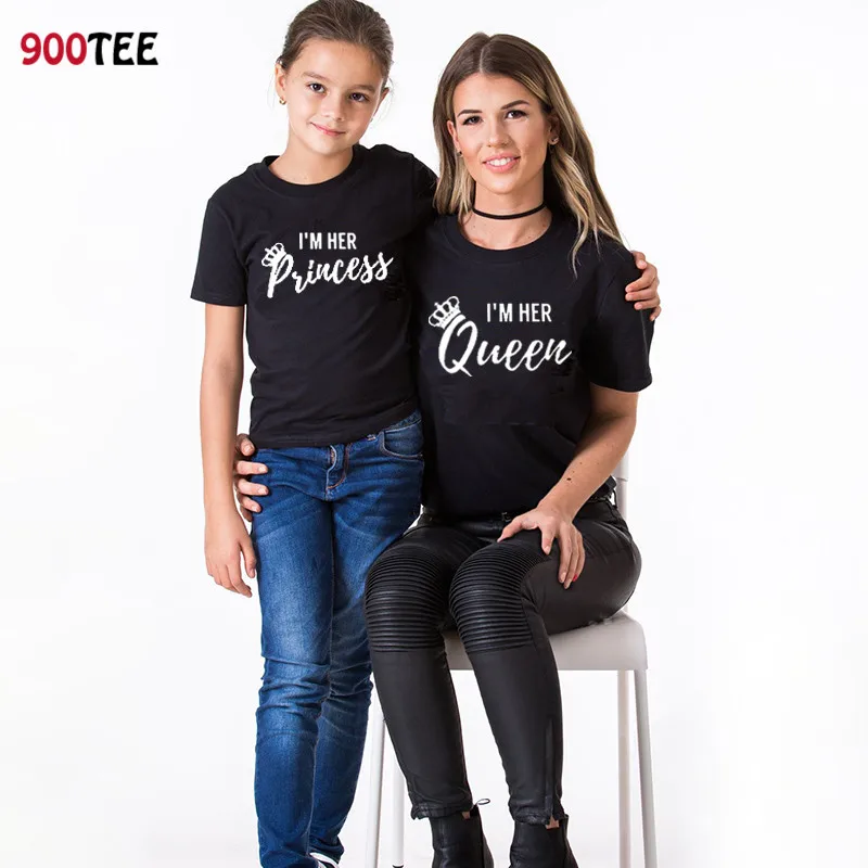 Одежда для всей семьи футболка с коротким рукавом дочки женская принтом I Am Her Queen