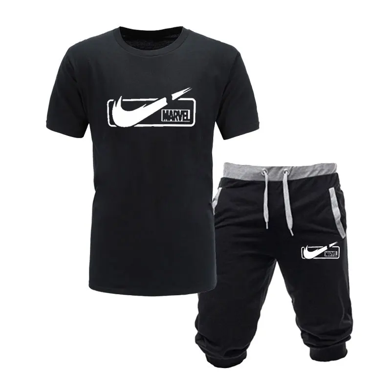 

BAIJOE Men's T-shirts Fashion Logo Print Hipster Fitness t shirt+Jogger Shorts Men Summer Casual Tee shirt Male clothing M-2XL