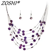 ZOSHI 2017 conjuntos de joyería de moda para mujer Joyeria cuentas de cristal collares de declaración conjunto de pendientes Bijoux Parure Bijoux Mujer
