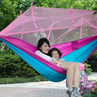 

2016 NEW Stitching Color Portable Outdoor Parachute Cloth Double Hammock Air Tent with Mosquito Net 260*140cm