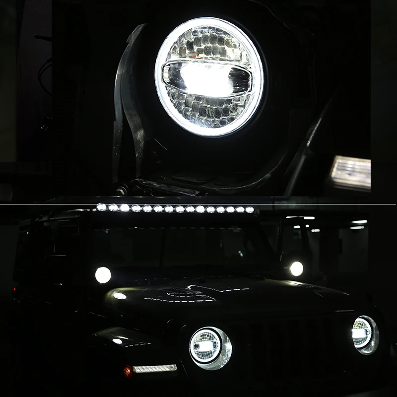 Sale 2pcs New 7" Inch Round Led Headlights white DRL Hi/Lo Beam for Motorcycle and Jeep Wrangler JL JK 7