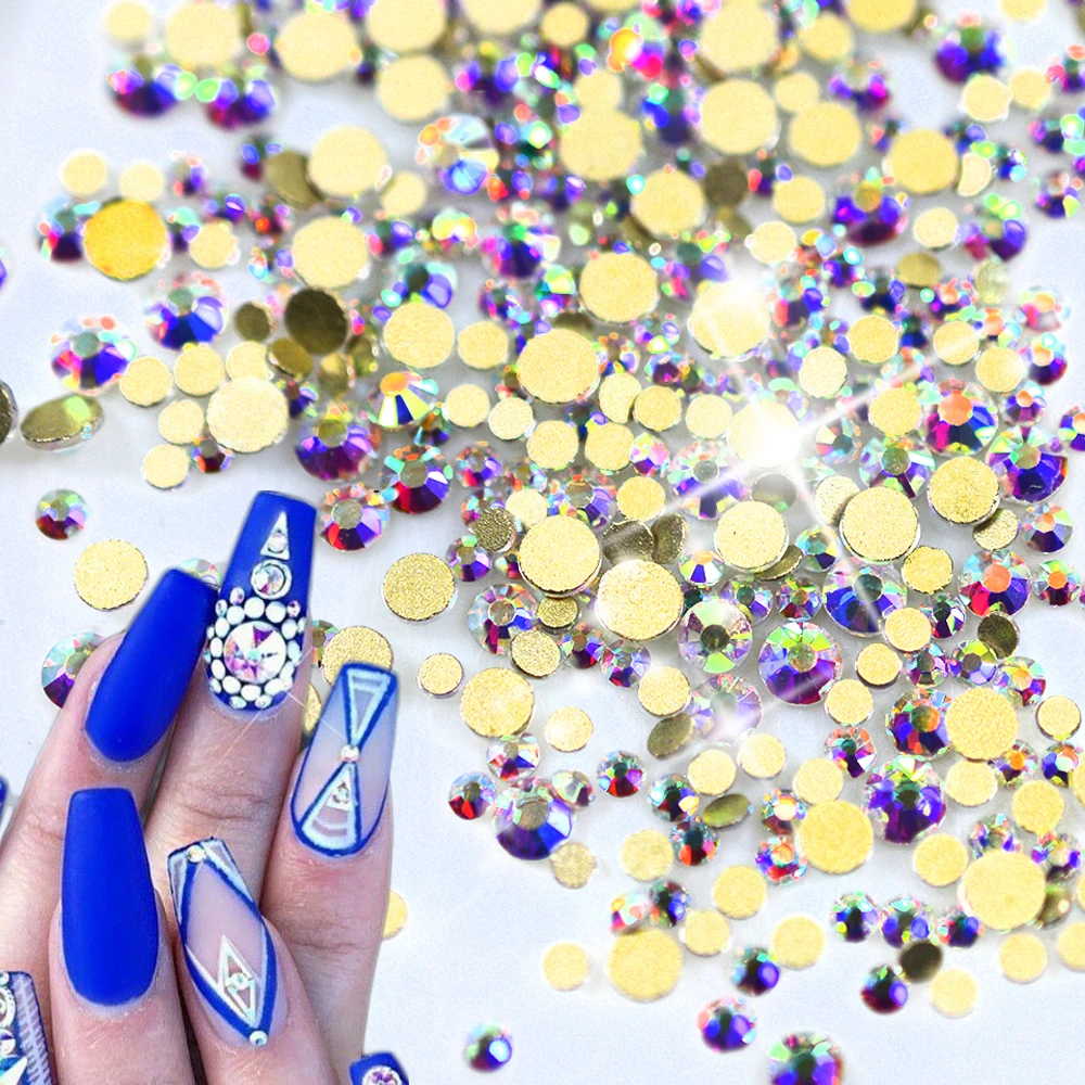 

1440pcs Crystal Glitter AB Gold Nail Art Decorations New DIY Glass Flatback Rhinestones for Nails Phone Clothe Decor NJ246