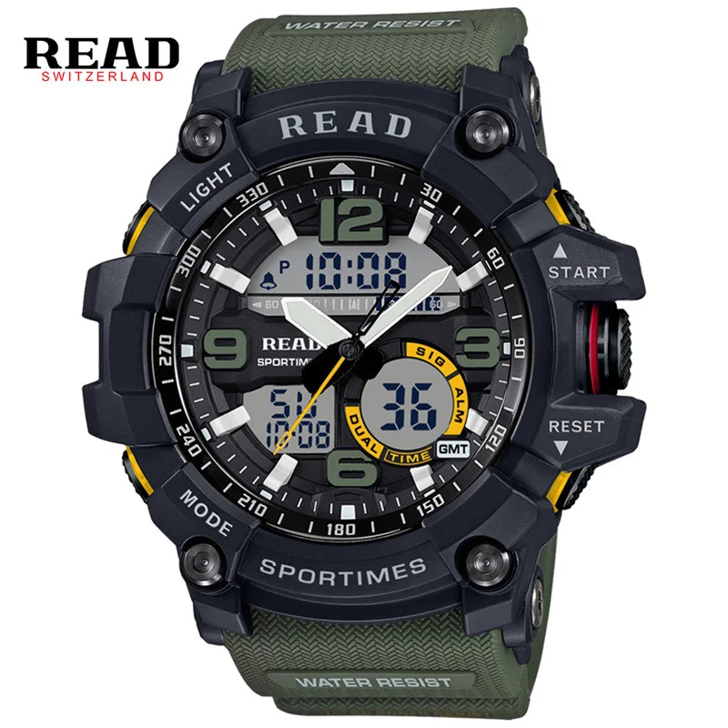 READ Sports Watches For Men Watch Dual Time Zones Analog Quartz Digital