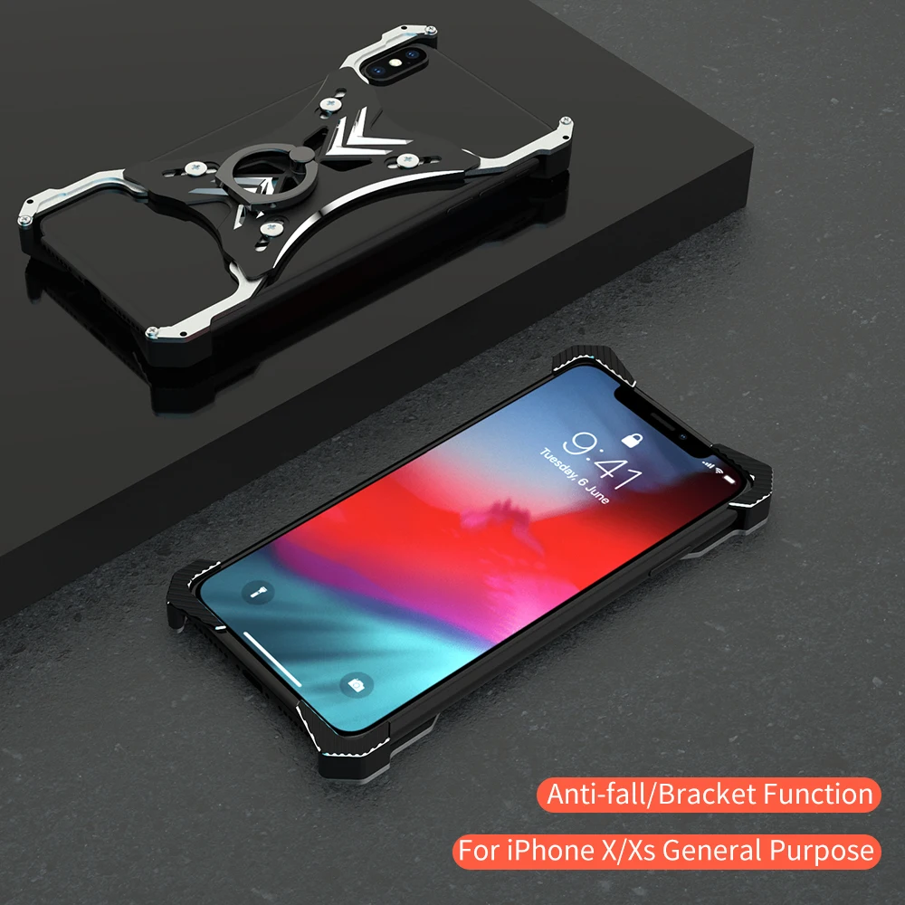 R-just металлические жесткие для телефона чехол для Iphone X XS XR XS MAX 6," подставка чехол кольцо держатель чехол для Iphone X XS ударопрочный чехол