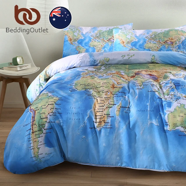 beddingoutlet world map bedding set vivid printed blue bed duvet world map sheet set