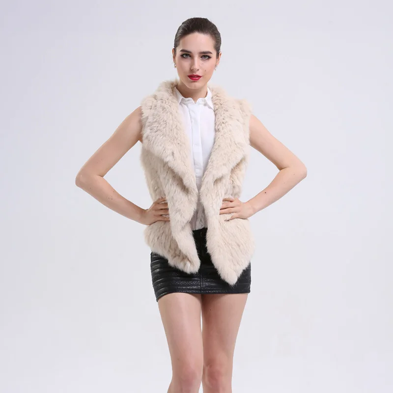 

2018 casaco feminino New Real Genuine Natural Rabbit Female Women Fur Coat Vest plus size Waistcoat big colllar Real Fur Vest
