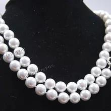 Горячая распродажа стиль >>>>> нью-лонг 3" 10 мм белый южный морской раковины перл круглый бусины ожерелье AAA