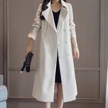 Elegant 2019 spring autumn Trench women Solid Color Lady X-Long Windbreak Double Breasted Slim Trench Coat With Belt long coat