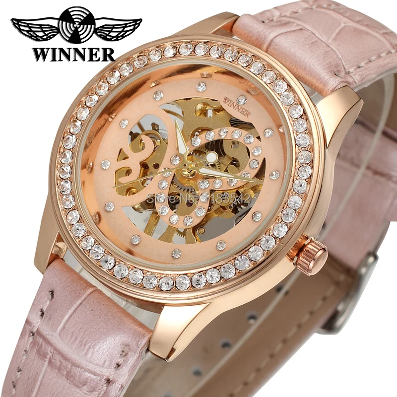 

Winner Women's Watch Fashion Mechanical Hand-wind Top Quality Lady Watch Fashion Casual Wristwatch Color Pink WRL8009M3R2