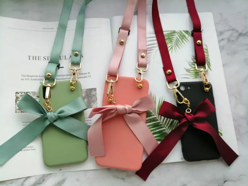 

Luxury Lace ribbon candy silicone Crossbody chain strap phone case for iphone Xs max case for iphone 11 pro max X XR 6S 7 8 plus