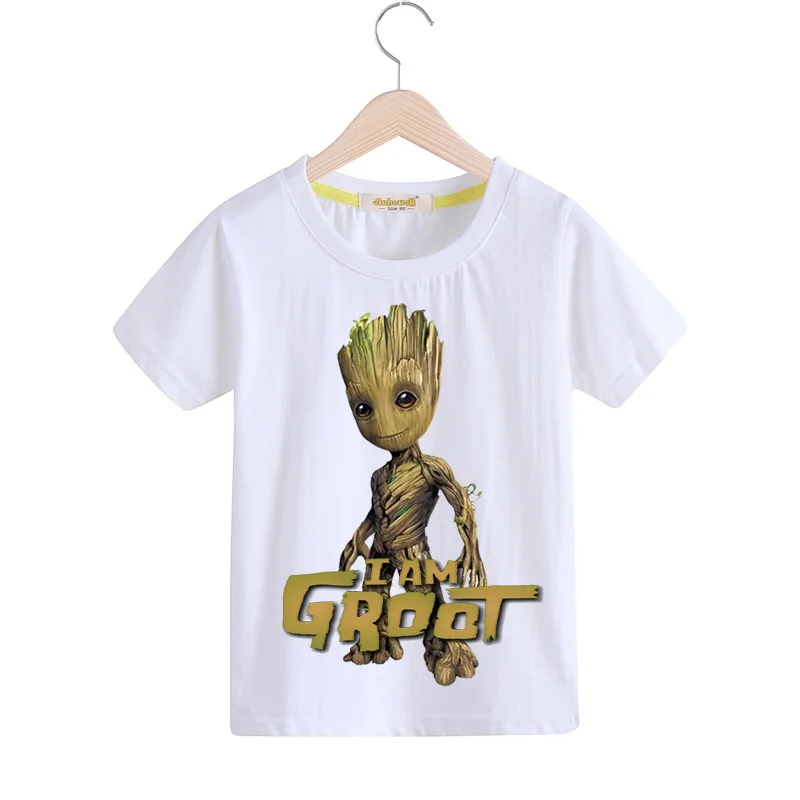 Детские футболки с принтом «I'm Groot», летние футболки, детская одежда, детские футболки с короткими рукавами, топ, костюм, футболки для мальчиков и девочек, TX145 - Цвет: White