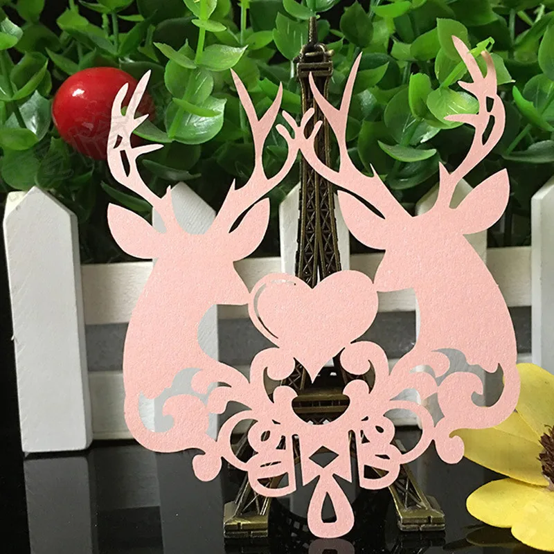10 Color 50pcs Laser Cut Christmas Deer Paper Place Card  Escort Card  Cup Card Wine Glass Card For Wedding Xmas Decor Favor (2)