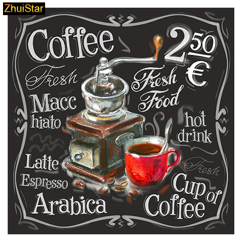 5D Diy diamond painting cross stitch &quotCoffee Price AD Board&quot Full Square Diamond embroidery Needlework Rhinestone Mosaic Crafts | Дом и