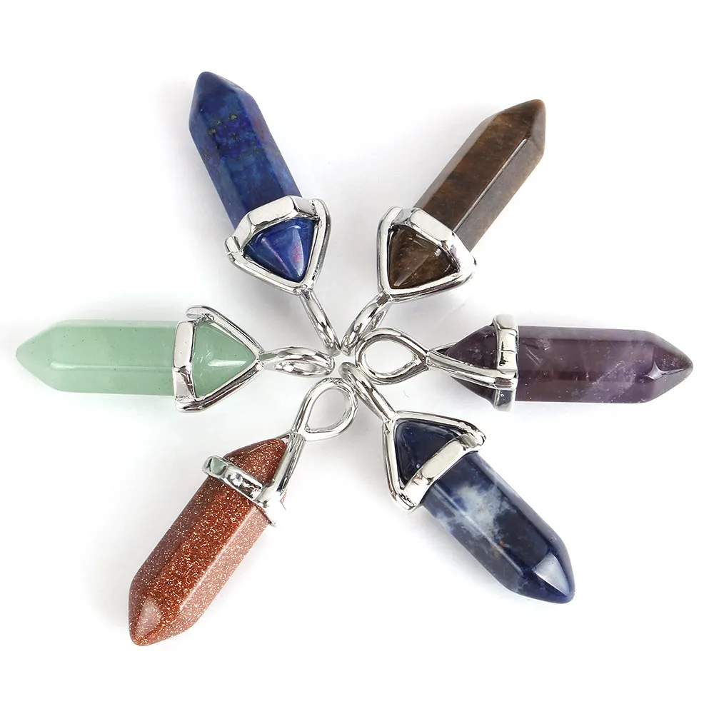 

YYW DIY 1pc Jewelry Hexagonal Column Bullet Stone Pendant Tiger Eye Goldstone Crystal Lapis Lazuli Natural Stone Pendants