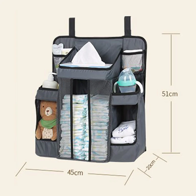 Baby Crib Bumper Hanging Storage Bag Diaper Organizer Newborn Wipes Toy Clothes Sturdy Nursery Pocket Bed Bumper Cradle Bedding