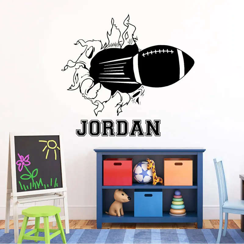 

Football Breaking Through Personalized Name Decal Vinyl Wall Sticker Home Deocr For Kids Room Teens Bedroom Custom Name 3N29