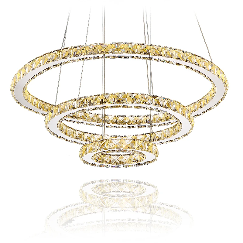 Modern LED Diamond Ring Chandeliers Chrome Mirror Finish Stainless