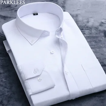 

Classic Oxford Slim Fit Dress Shirt Men Long Sleeve Casual Button Down Chemise Easy Care Daily Business Work Shirt Male White