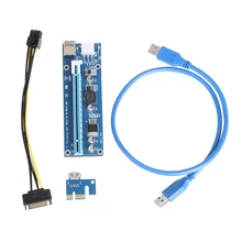 Последняя версия обновлена PCI Express pci-e 1X к 16X Extender Riser Card SATA 15 иглы 6Pin Мощность линии адаптер для добыча Bitcoin