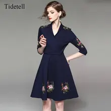Neue v-ausschnitt drei viertel knie-länge cocktail dress mitte länge prom dress gedruckt patchwork hochwertigen frauen dress neue dress