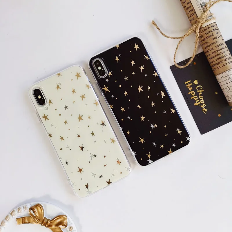 Gold Star Pattern TPU Shell Phone Cases For iPhone 8 7 6 6s Plus Black White Soft Cover Case X XS MAX XR |
