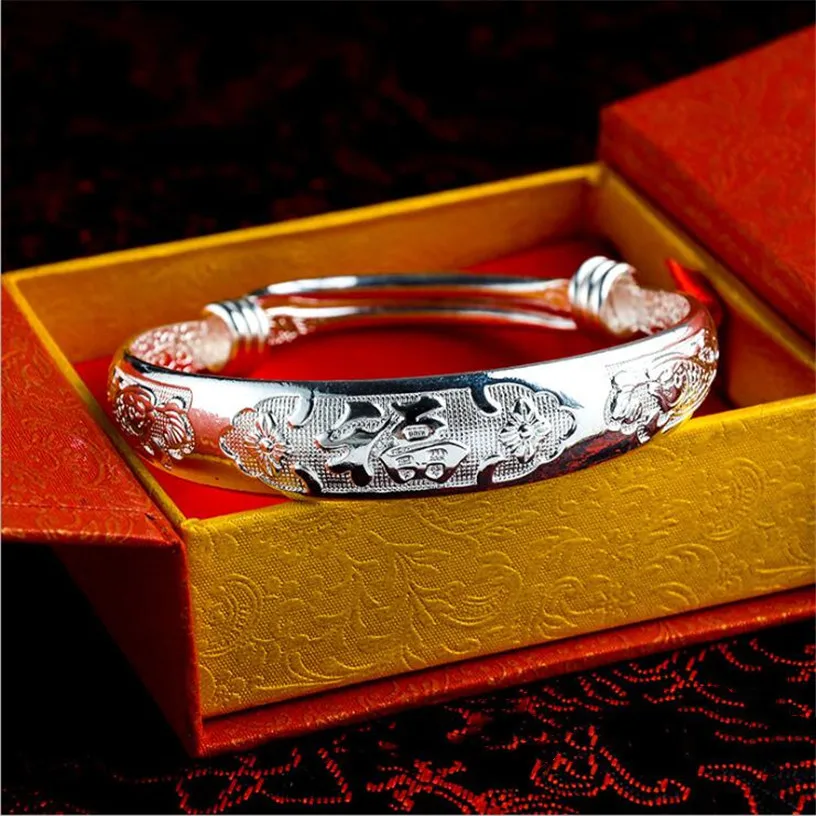 

Lucky Blessing Stars Pattern National Wind Lady Good Luck Bracelet Personalized Glossy Lettering Bible Silver Plated Bracelet
