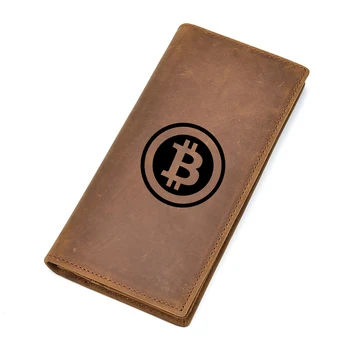 

Digital Currency Logo Bitcoin Wallet Men RFID Blocking Card Holders 100% Real Leather Purse Vintage Long design Wallets Male