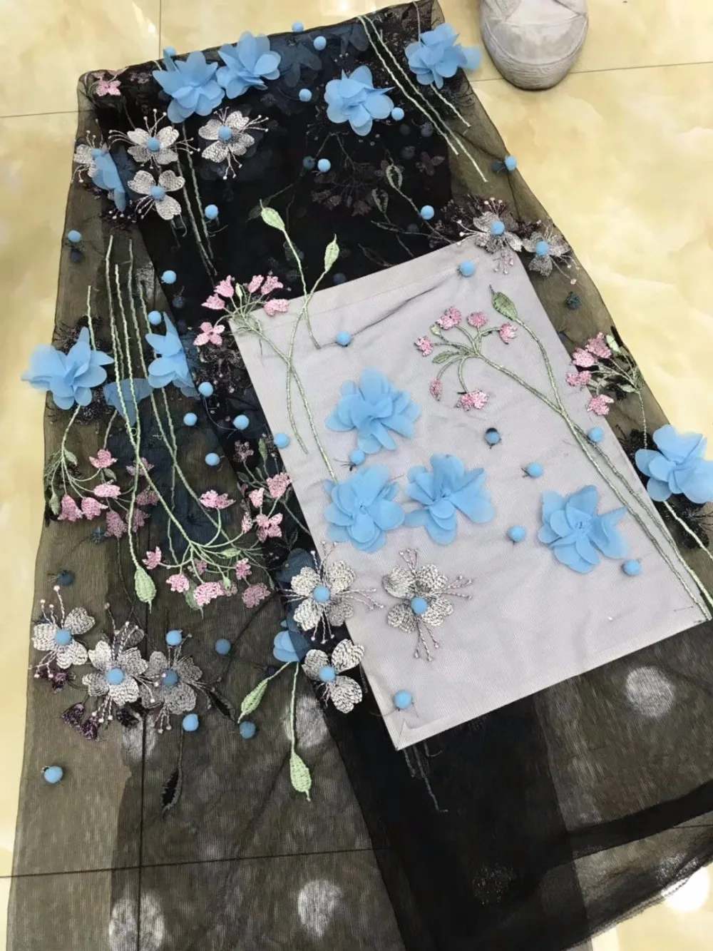 

3D Applique Multilayer Flower African Lace Fabrics 5 Yards Black Nigerian French Lace Fabric, 2018 High Quality Tulle Fabrics