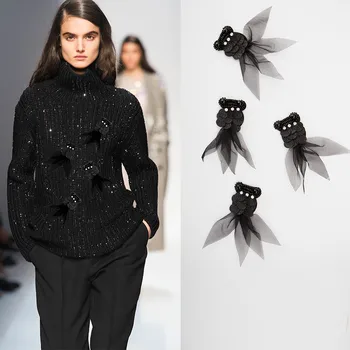 

10Pcs/Lot Black goldfish cloth applique children's clothing nail beads lace patch pasted garment DIY sew accessories