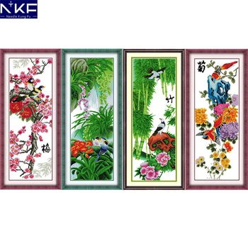 

NKF Plum Flower Bamboo Stamped Cross Stitch Flower Embroidery Kits 11CT 14CT DIY Chinese Cross Stitch Painting for Home Decor