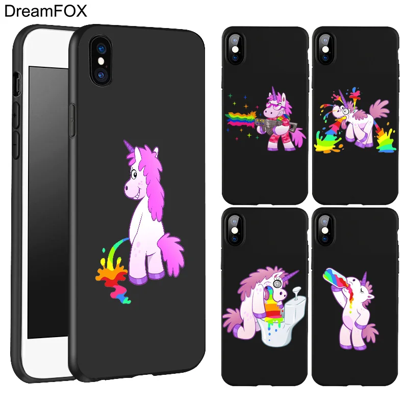 DREAMFOX L543 Rainbow Horse Black Soft TPU Silicone Case