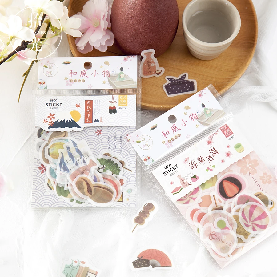 

40pcs/pack Kawaii Sakura Cat Traditional Japanese Lifestyle Adhesive Washi Stickers Computer Notebook Hand Account Decor