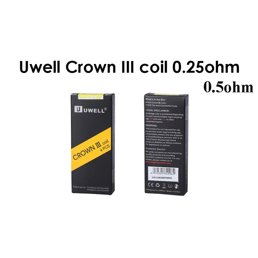 4 шт. для Uwell Crown 3 III Сменные Катушки Катушка бака 0.25ohm 0.4ohm 0.5ohm Crown III 3